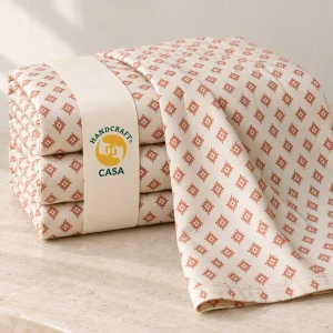 Screen Printed Cotton Bed Sheet with a removable Casa presentation paper band.